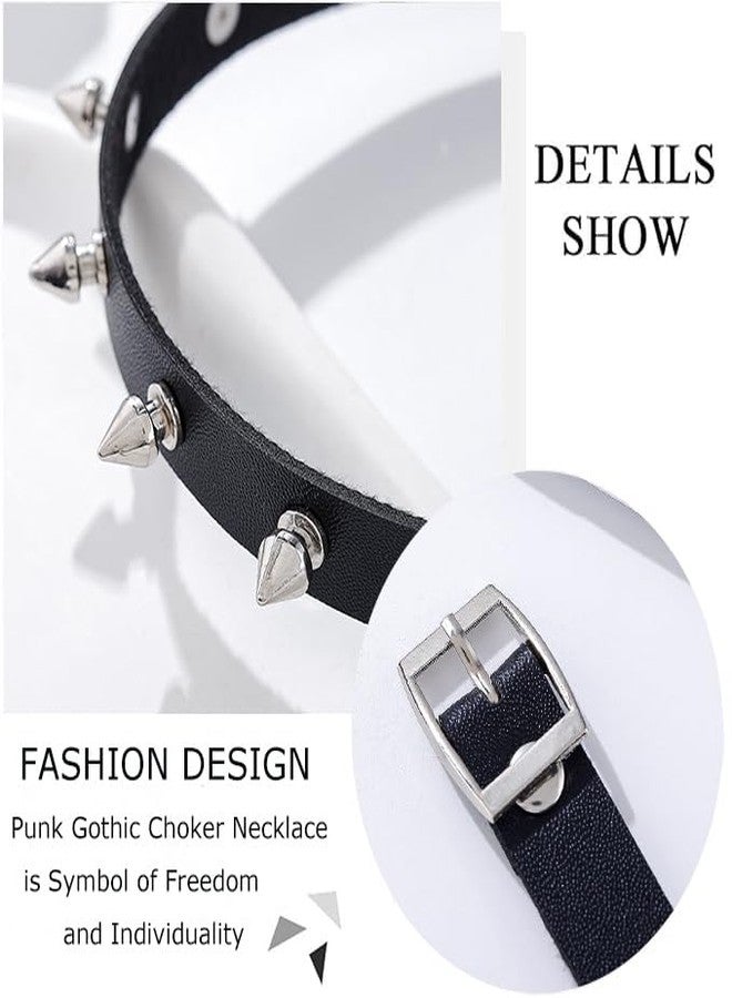Firuilo Cool Punk Choker Metal Spike Studded Leather Collar Necklace Black Leather Necklace for Women (A-Style) - Image 5